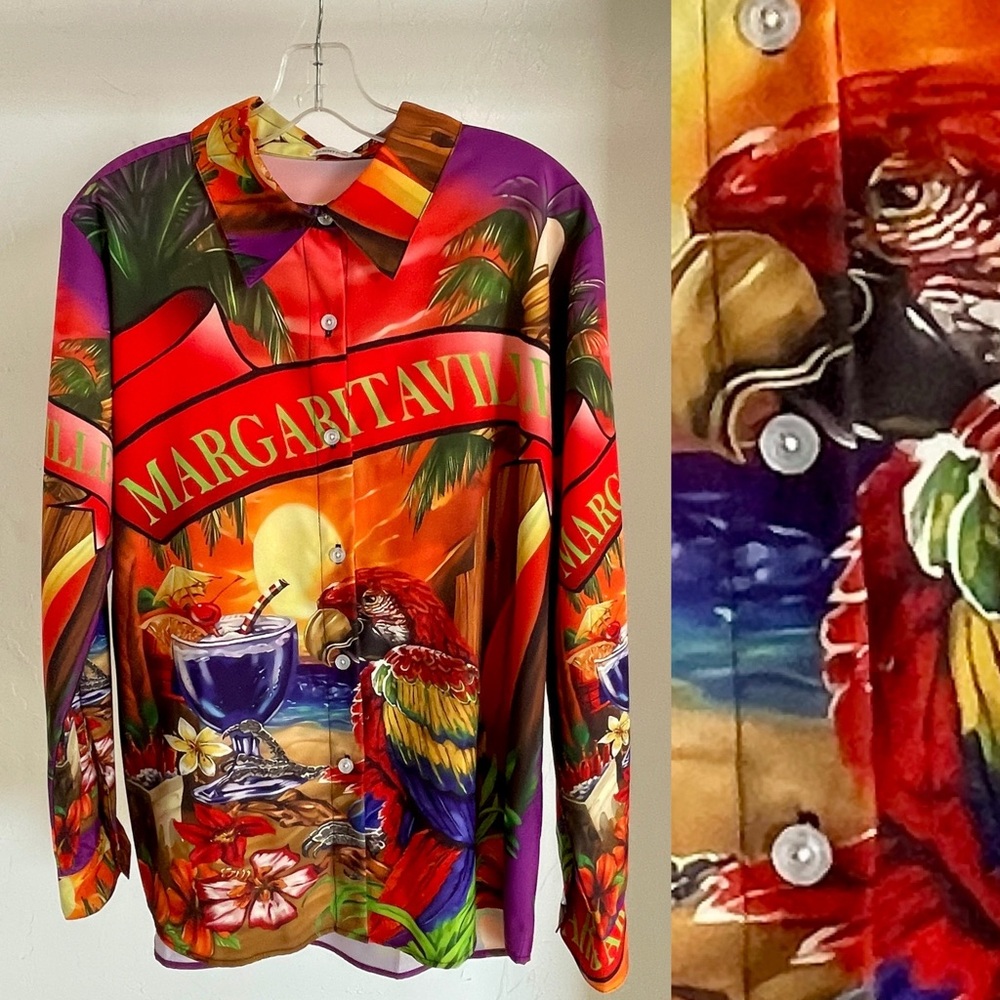 Unique Colorful MARGARITAVILLE Tropical Parrot Print SHIRT Size Large